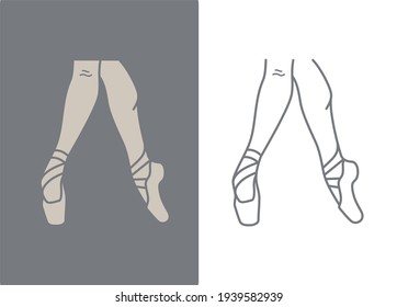 ballet workouts, exercises in ballet pointe shoes vector icon in flat and outline