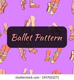 Ballet-themed pattern. Pointe shoes on the legs. Seamless pattern.