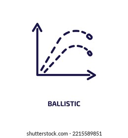 icono balístico de la colección educativa. Balístico lineal delgado, cohete, icono de contorno de bomba aislado en fondo blanco. Signo balístico vectorial de línea, símbolo para web y móvil