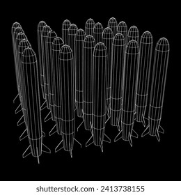 Ballistic Missile, Hypersonic Rocket, Bomb. Wireframe low poly mesh vector illustration
