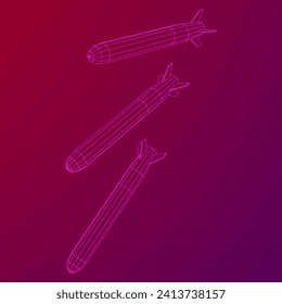 Ballistic Missile, Hypersonic Rocket, Bomb. Wireframe low poly mesh vector illustration