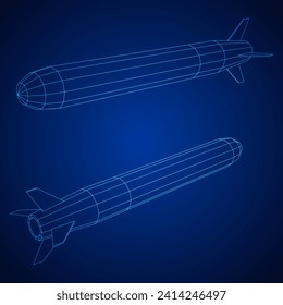 Ballistic Missile, Hypersonic Rocket, Bomb. Wireframe low poly mesh vector illustration