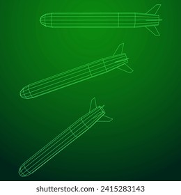 Ballistic Missile, Hypersonic Rocket, Bomb. Wireframe low poly mesh vector illustration