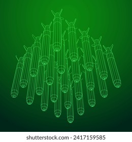 Ballistic Missile, Hypersonic Rocket, Bomb. Wireframe low poly mesh vector illustration