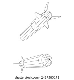 Ballistic Missile, Hypersonic Rocket, Bomb. Wireframe low poly mesh vector illustration