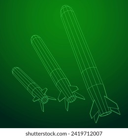 Ballistic Missile, Hypersonic Rocket, Bomb. Wireframe low poly mesh vector illustration