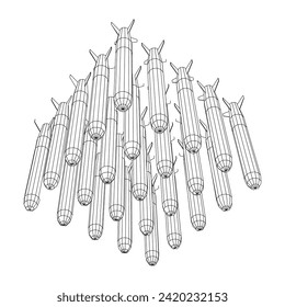Ballistic Missile, Hypersonic Rocket, Bomb. Wireframe low poly mesh vector illustration