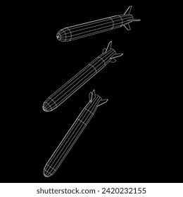 Ballistische Rakete, Hypersonic Rocket, Bombe. Wireframe Low-Poly-Mesh, Vektorgrafik