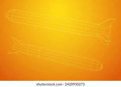 Ballistische Rakete, Hypersonic Rocket, Bombe. Wireframe Low-Poly-Mesh, Vektorgrafik