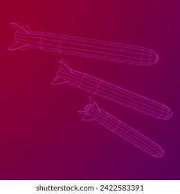 Ballistische Rakete, Hypersonic Rocket, Bombe. Wireframe Low-Poly-Mesh, Vektorgrafik