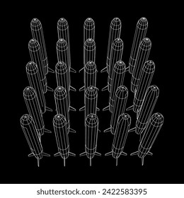 Ballistische Rakete, Hypersonic Rocket, Bombe. Wireframe Low-Poly-Mesh, Vektorgrafik