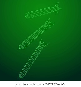 Ballistic Missile, Hypersonic Rocket, Bomb. Wireframe low poly mesh vector illustration