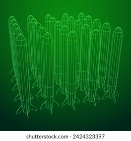 Ballistic Missile, Hypersonic Rocket, Bomb. Wireframe low poly mesh vector illustration