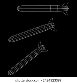 Ballistic Missile, Hypersonic Rocket, Bomb. Wireframe low poly mesh vector illustration
