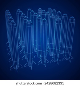 Ballistische Rakete, Hyperschallrakete, Bombe. Wireframe Low Poly Mesh Vektor-Illustration