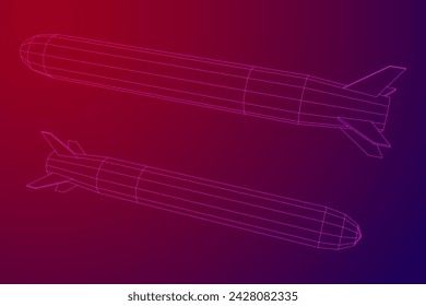 Ballistische Rakete, Hyperschallrakete, Bombe. Wireframe Low Poly Mesh Vektor-Illustration