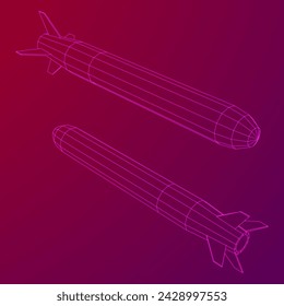 Ballistic Missile, Hypersonic Rocket, Bomb. Wireframe low poly mesh vector illustration