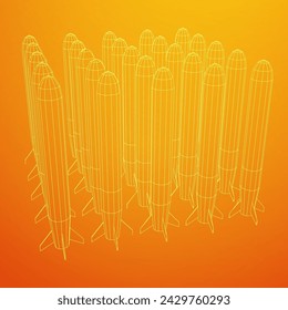 Ballistic Missile, Hypersonic Rocket, Bomb. Wireframe low poly mesh vector illustration