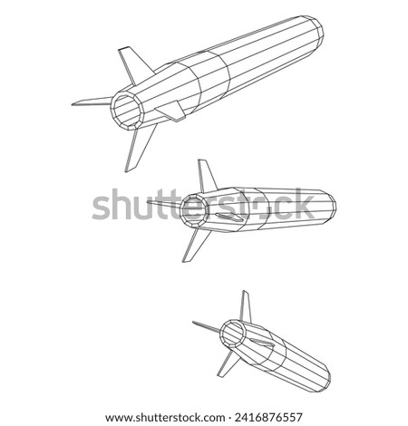 Ballistic Missile, Hypersonic Rocket, Bomb. Wireframe low poly mesh vector illustration