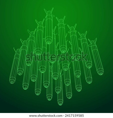 Ballistic Missile, Hypersonic Rocket, Bomb. Wireframe low poly mesh vector illustration