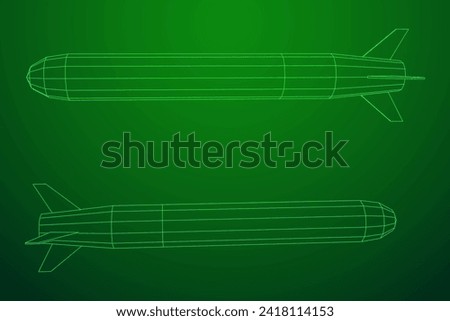 Ballistic Missile, Hypersonic Rocket, Bomb. Wireframe low poly mesh vector illustration