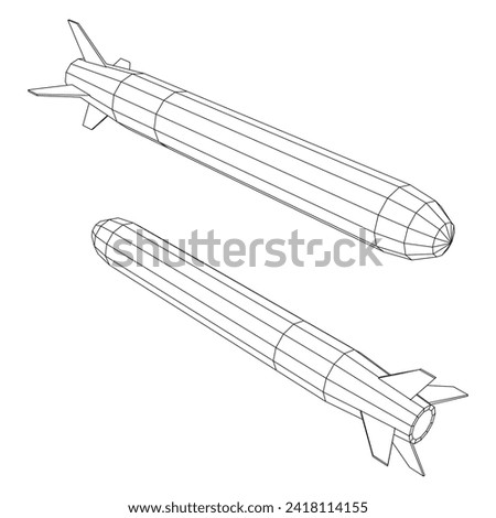 Ballistic Missile, Hypersonic Rocket, Bomb. Wireframe low poly mesh vector illustration