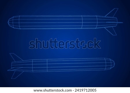 Ballistic Missile, Hypersonic Rocket, Bomb. Wireframe low poly mesh vector illustration