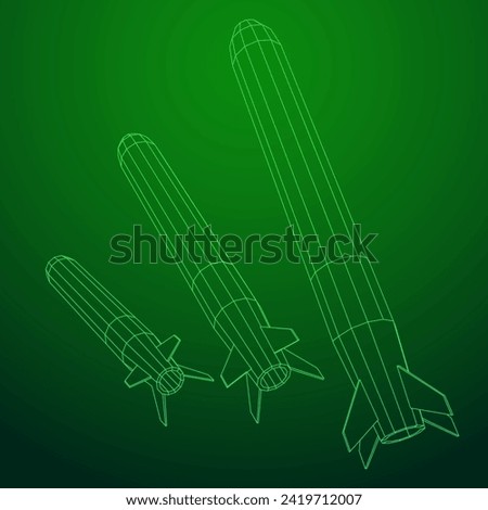 Ballistic Missile, Hypersonic Rocket, Bomb. Wireframe low poly mesh vector illustration