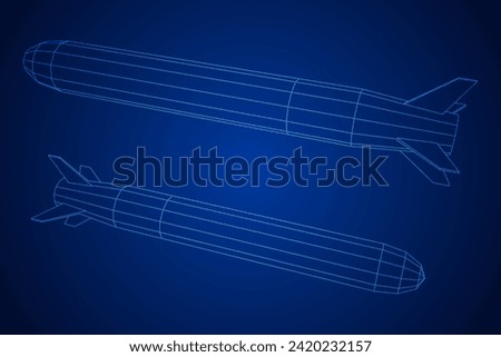 Ballistic Missile, Hypersonic Rocket, Bomb. Wireframe low poly mesh vector illustration