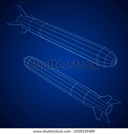 Ballistic Missile, Hypersonic Rocket, Bomb. Wireframe low poly mesh vector illustration