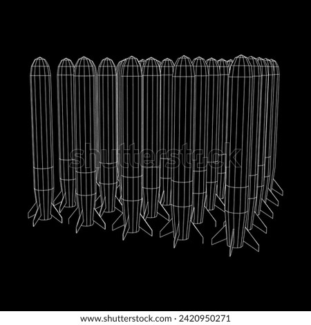 Ballistic Missile, Hypersonic Rocket, Bomb. Wireframe low poly mesh vector illustration