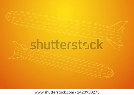 Ballistic Missile, Hypersonic Rocket, Bomb. Wireframe low poly mesh vector illustration