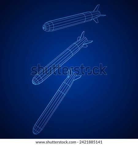 Ballistic Missile, Hypersonic Rocket, Bomb. Wireframe low poly mesh vector illustration
