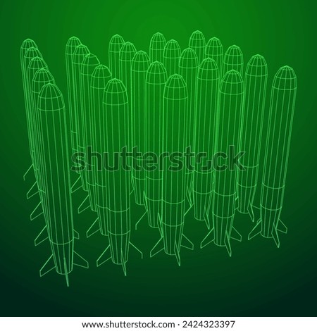 Ballistic Missile, Hypersonic Rocket, Bomb. Wireframe low poly mesh vector illustration