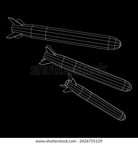 Ballistic Missile, Hypersonic Rocket, Bomb. Wireframe low poly mesh vector illustration