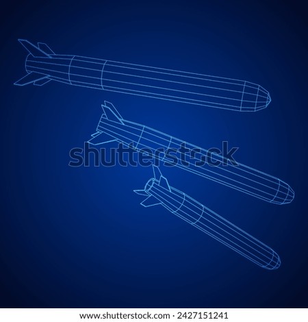 Ballistic Missile, Hypersonic Rocket, Bomb. Wireframe low poly mesh vector illustration