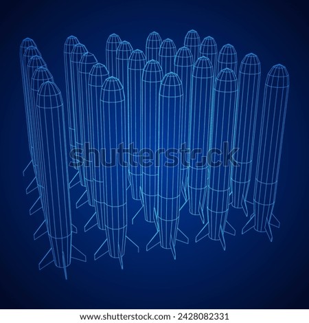 Ballistic Missile, Hypersonic Rocket, Bomb. Wireframe low poly mesh vector illustration