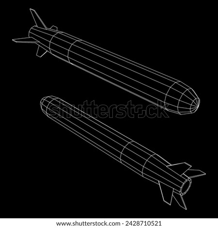 Ballistic Missile, Hypersonic Rocket, Bomb. Wireframe low poly mesh vector illustration