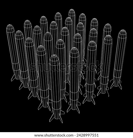 Ballistic Missile, Hypersonic Rocket, Bomb. Wireframe low poly mesh vector illustration