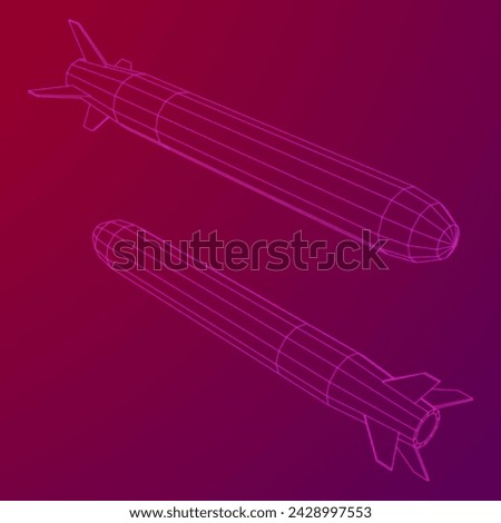 Ballistic Missile, Hypersonic Rocket, Bomb. Wireframe low poly mesh vector illustration
