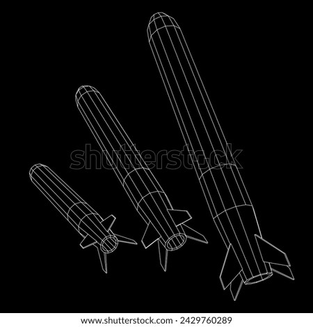 Ballistic Missile, Hypersonic Rocket, Bomb. Wireframe low poly mesh vector illustration