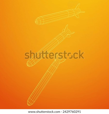 Ballistic Missile, Hypersonic Rocket, Bomb. Wireframe low poly mesh vector illustration