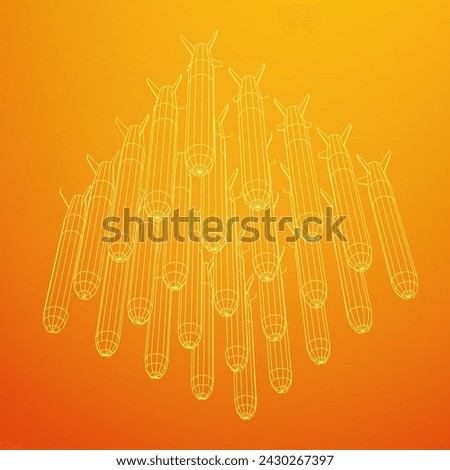 Ballistic Missile, Hypersonic Rocket, Bomb. Wireframe low poly mesh vector illustration