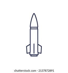 Ballistic Missile Icon On White, Line Vector