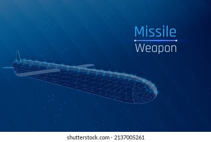 misil balístico. Un arma de gran alcance. en un estilo de armazón con fondo azul oscuro. puntos, triángulos