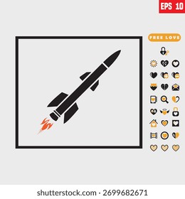 Symbol für eine ballistische Rakete, Design für Website, App, UI, einzeln auf weißem Hintergrund. EPS 10, Vektorgrafik