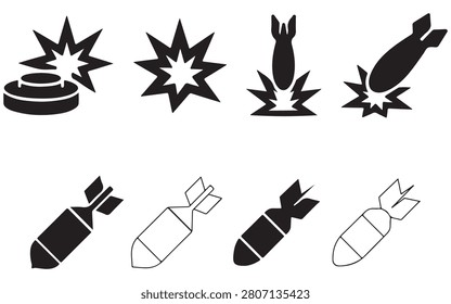 Ballistic Missile Silhouette Vector Icon – Military Ordnance, Aerial Weapon and Defense Symbol Illustration
