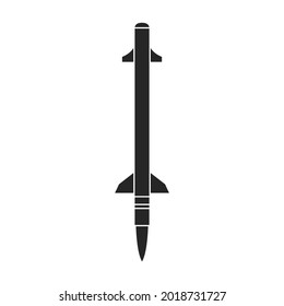 Ballistische Flugkörper, Vektorsymbol.Schwarzes Vektorsymbol einzeln auf weißem Hintergrund, ballistische Flugkörper.