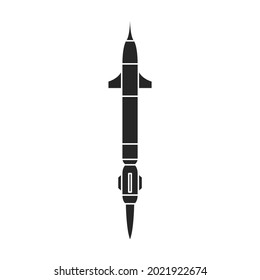Ballistische Flugkörper, Vektorsymbol.Schwarzes Vektorsymbol einzeln auf weißem Hintergrund, ballistische Flugkörper.