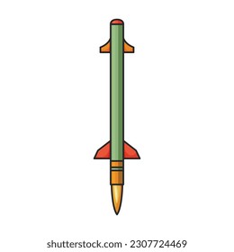 Ballistische Flugkörper, Vektorsymbol.Farbvektorsymbol einzeln auf weißem Hintergrund, ballistischer Flugkörper.